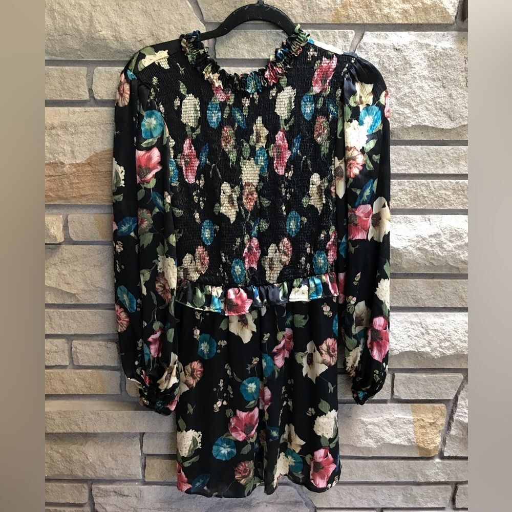 ZARA Multicolor Floral Romper Long Sleeve Chiffon Black Small - Picture 5 of 15